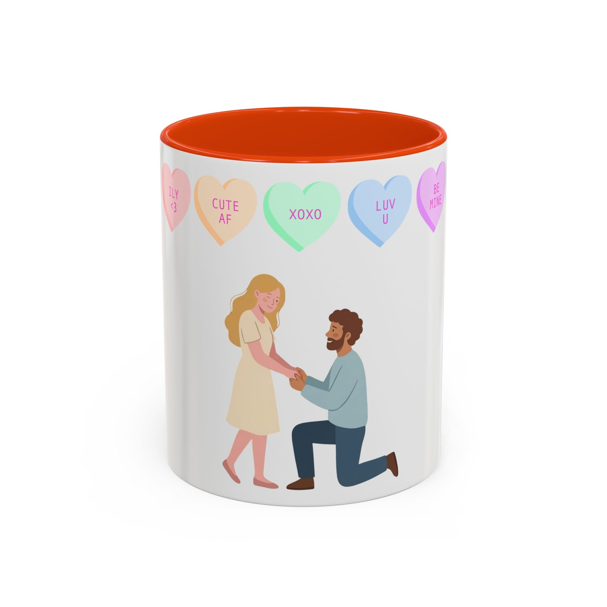 Engagement Proposal Coffee Mug — 'Be Mine' Conversation Hearts Valentine Romance Mug (11oz/15oz)