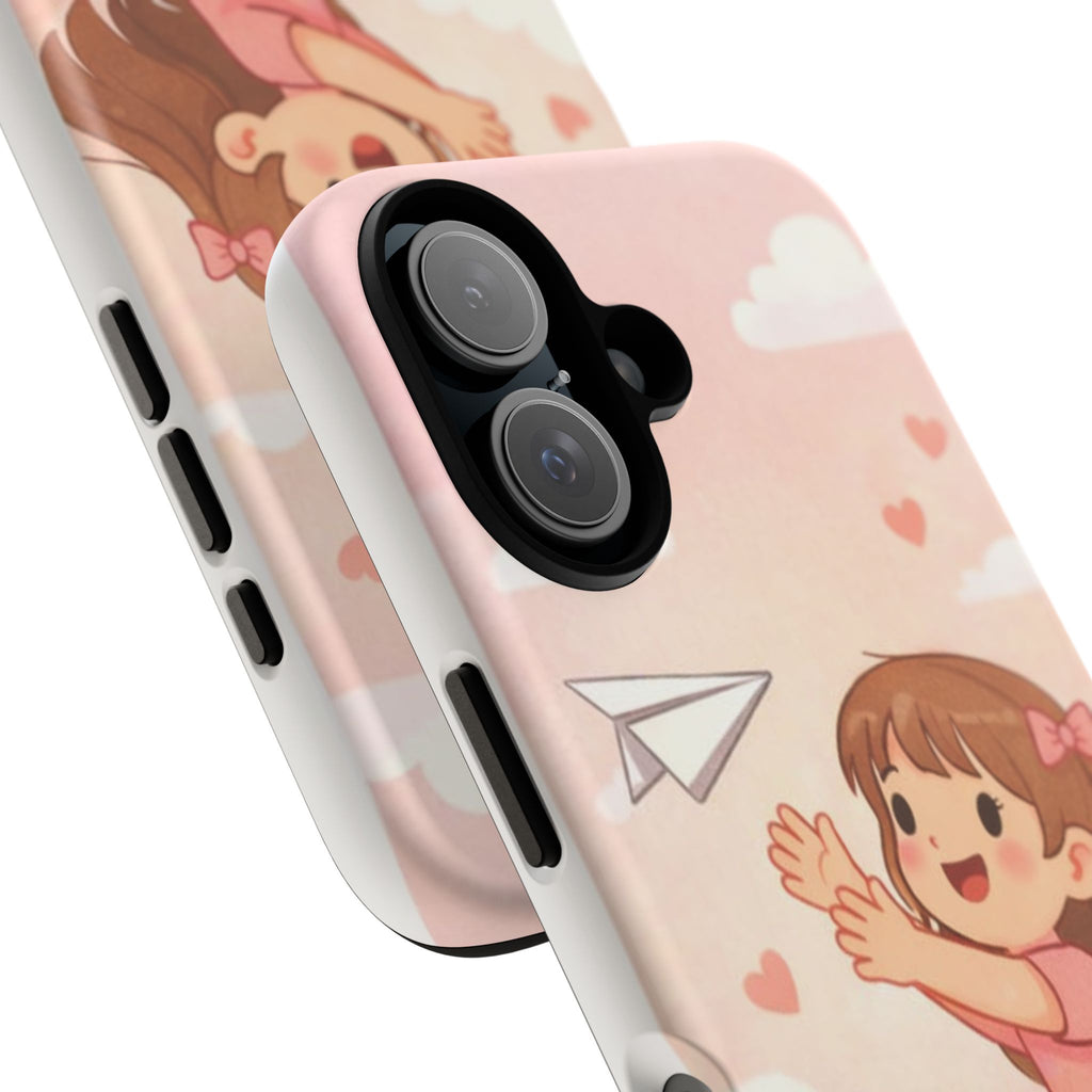 Cute Girl Paper Plane Phone Case – Pink Heart Cloud Protective Case