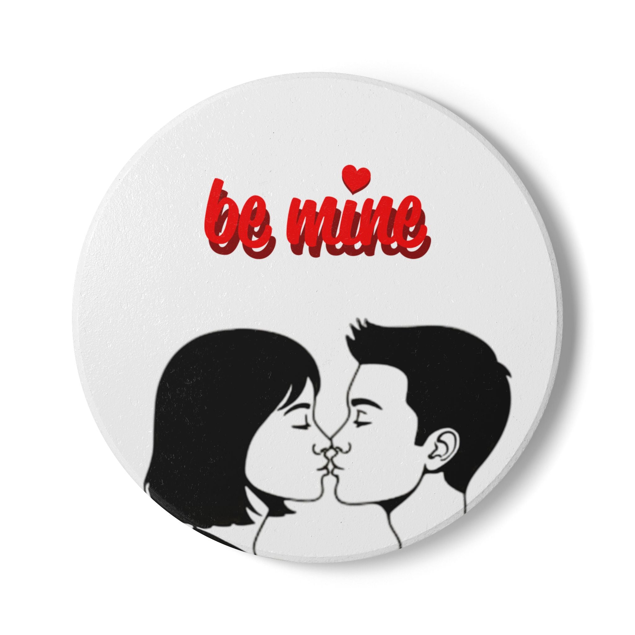 Be Mine Ceramic Coaster — Romantic Valentine’s Day Drink Coaster with Kissing Couple Design