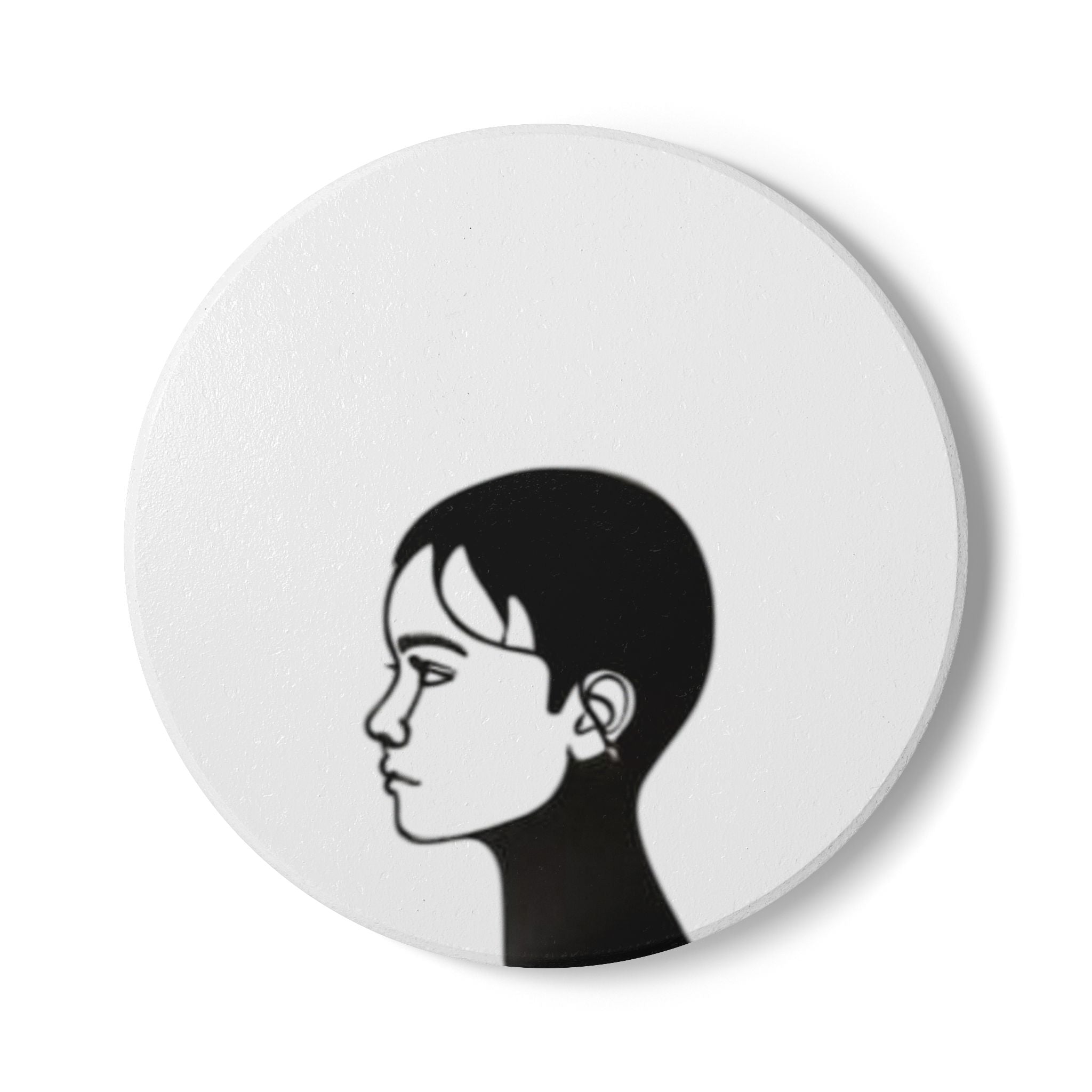 Minimalist Profile Ceramic Coaster – Black Silhouette Face Art