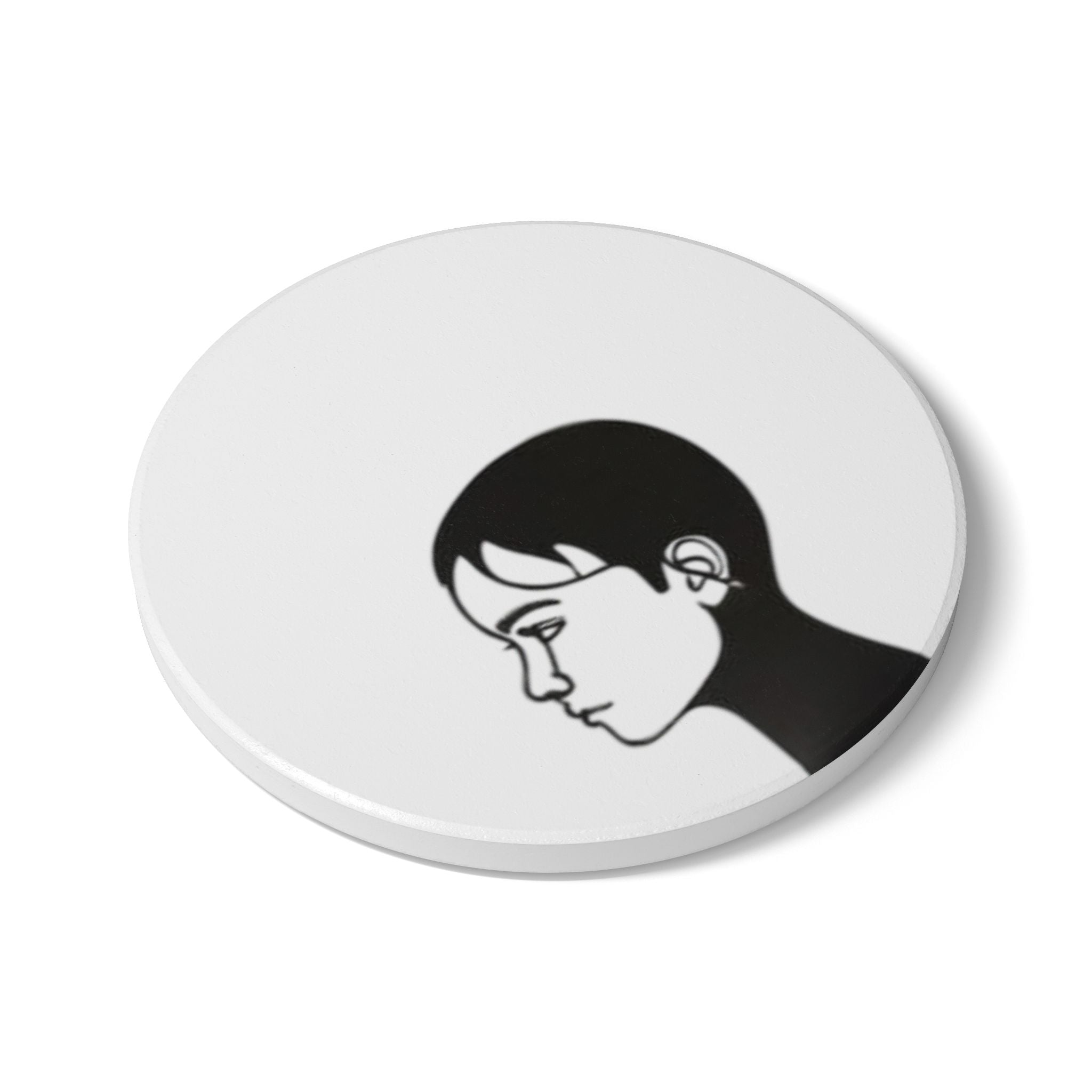 Minimalist Profile Ceramic Coaster – Black Silhouette Face Art