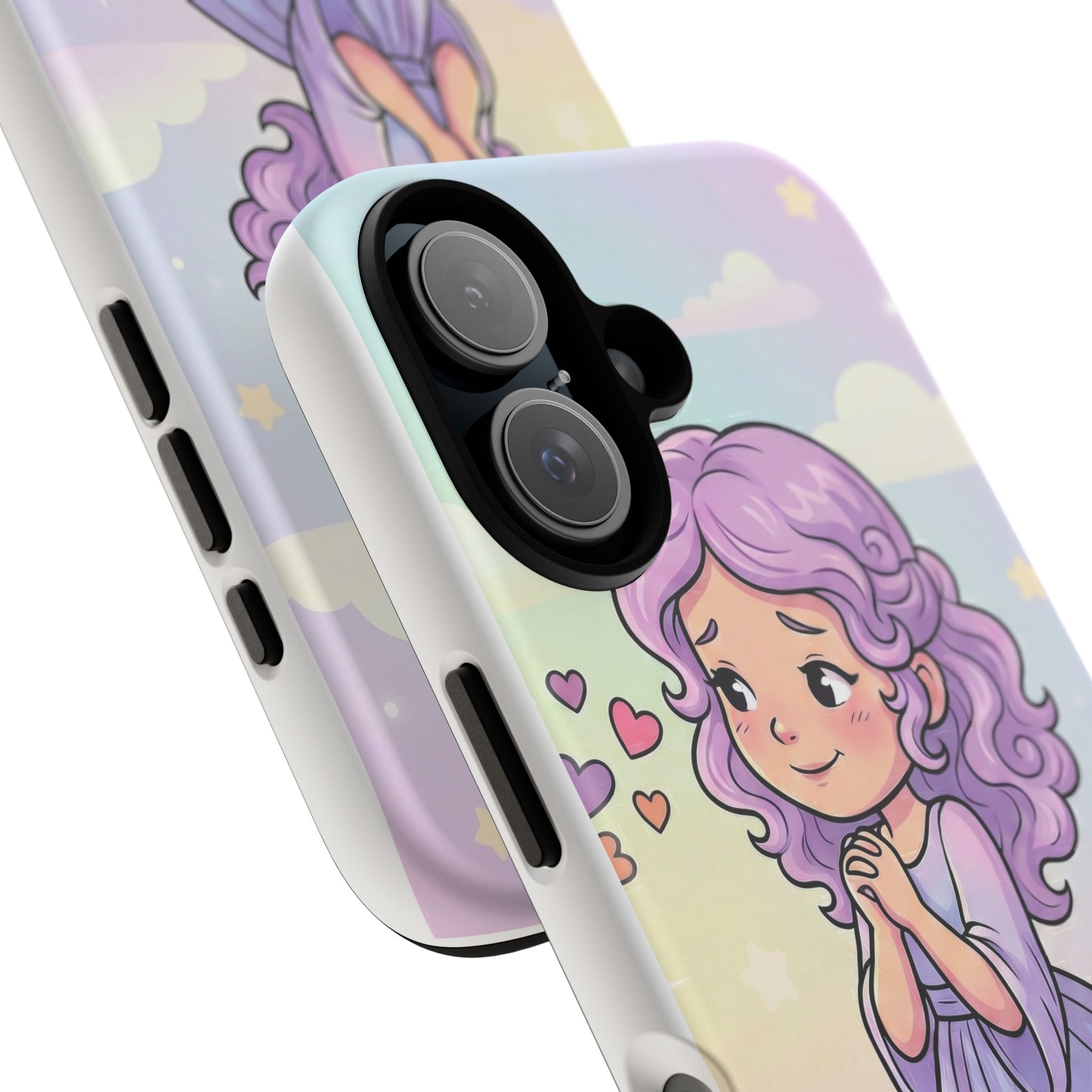 Pastel Princess Phone Case — Cute Purple-Haired Girl Hearts Protective Tough Case