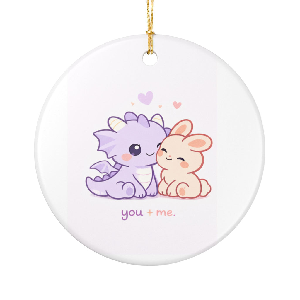 Cute Dragon & Bunny Ceramic Ornament — "you + me" Holiday Decoration