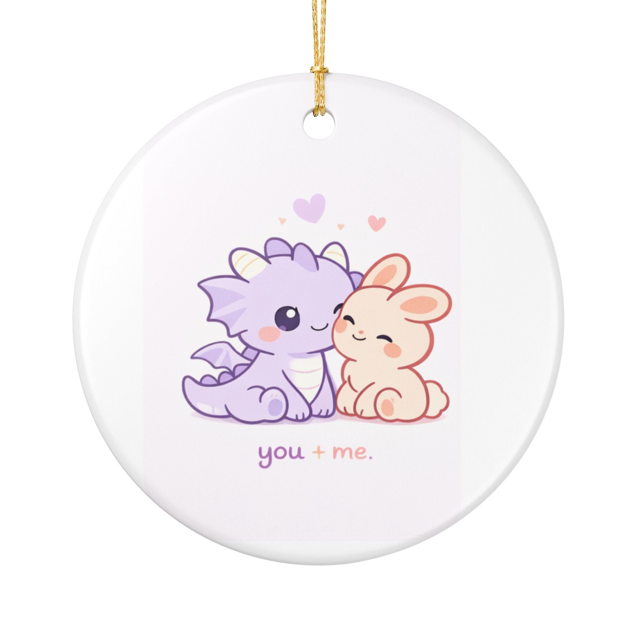 Cute Dragon & Bunny Ceramic Ornament — "you + me" Holiday Decoration