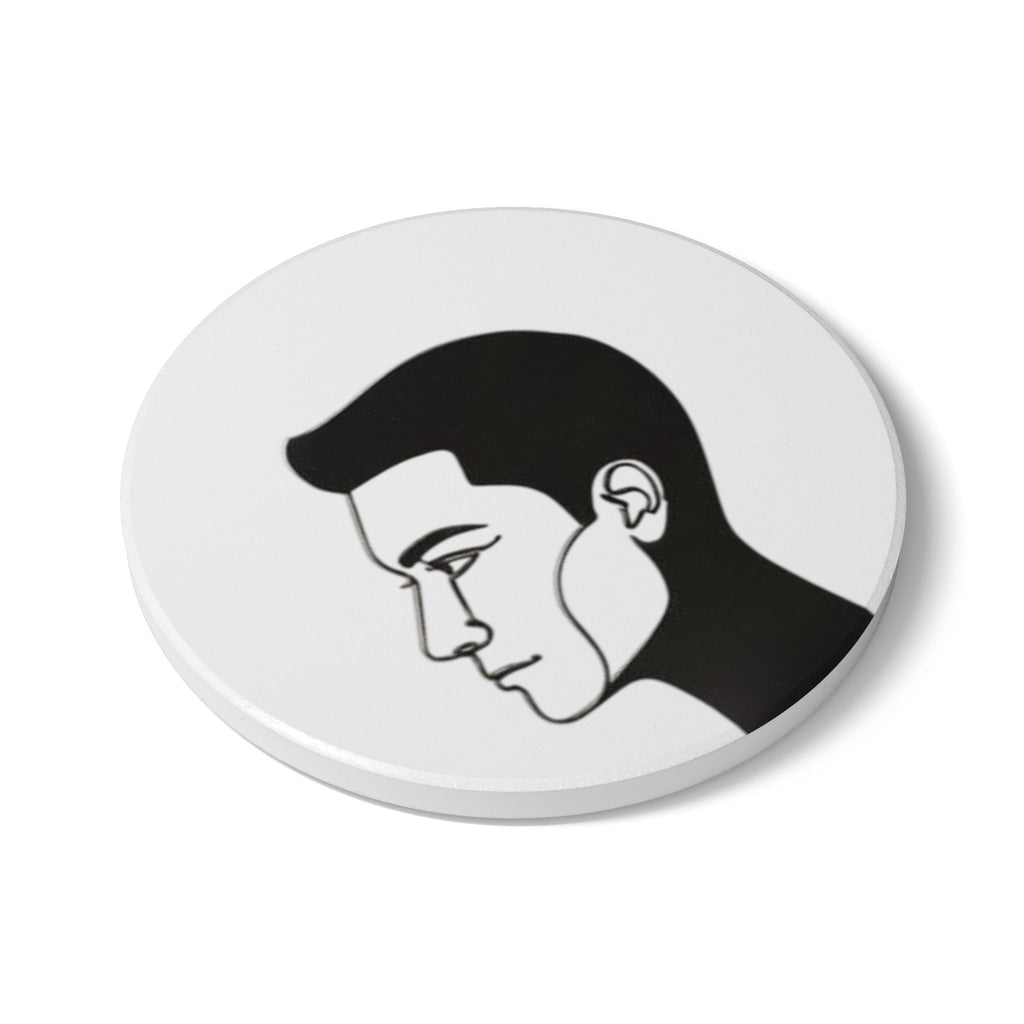 Minimalist Profile Ceramic Coaster – Monochrome Male Silhouette Drink Coaster