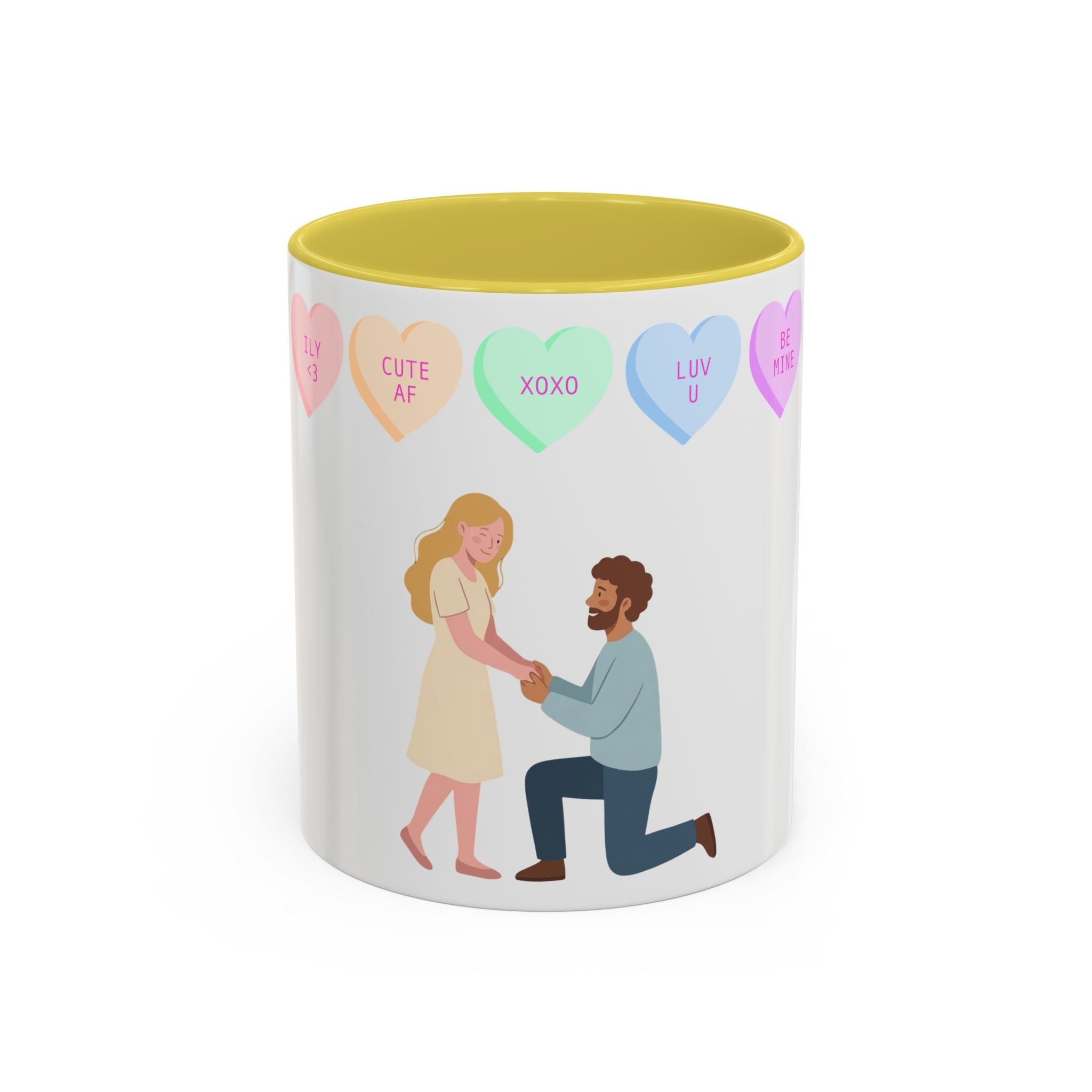 Engagement Proposal Coffee Mug — 'Be Mine' Conversation Hearts Valentine Romance Mug (11oz/15oz)
