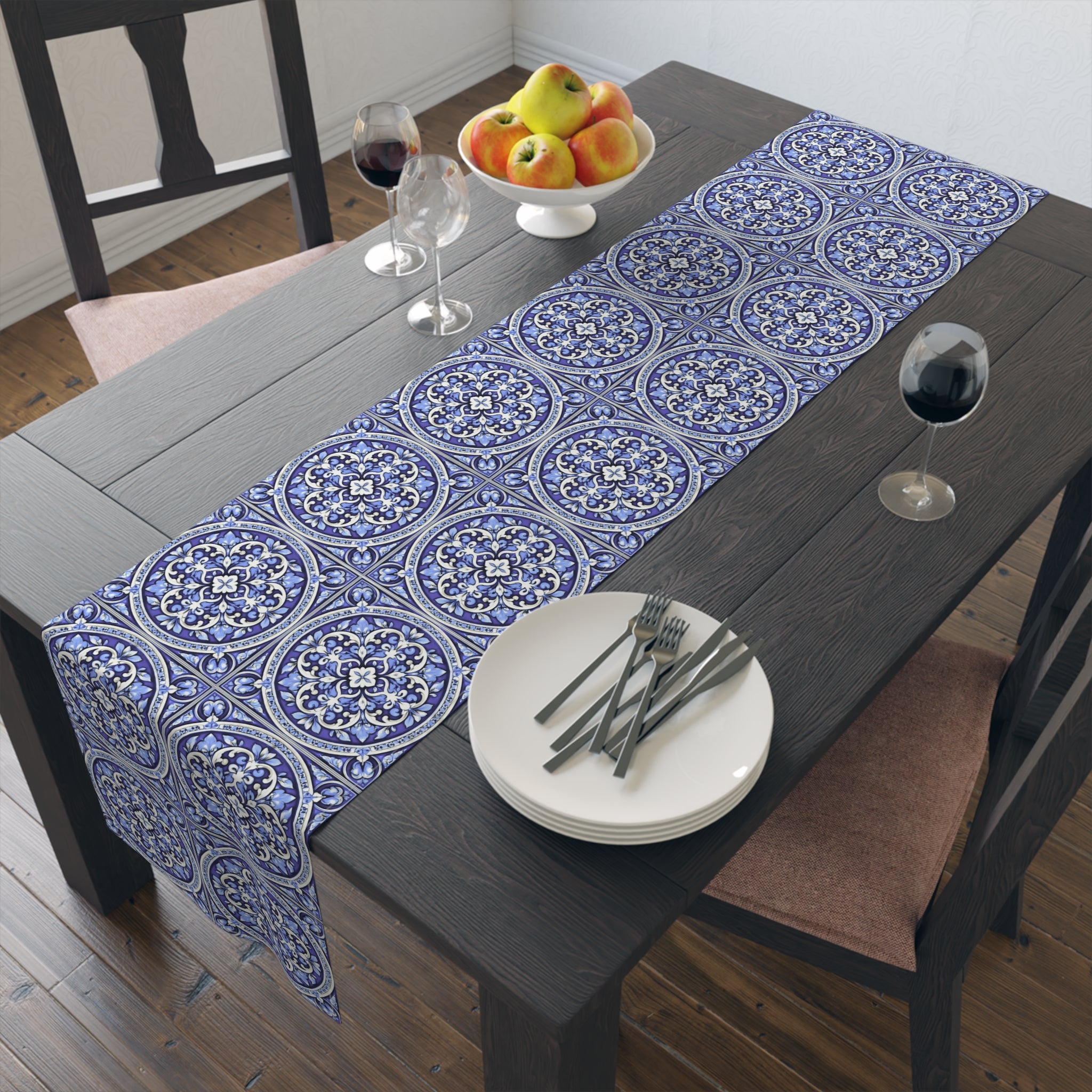 Blue Mediterranean Tile Table Runner