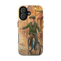 Vintage Bicycle Boy Tough Magnetic Phone Case — Retro Street Scene Protective Cover