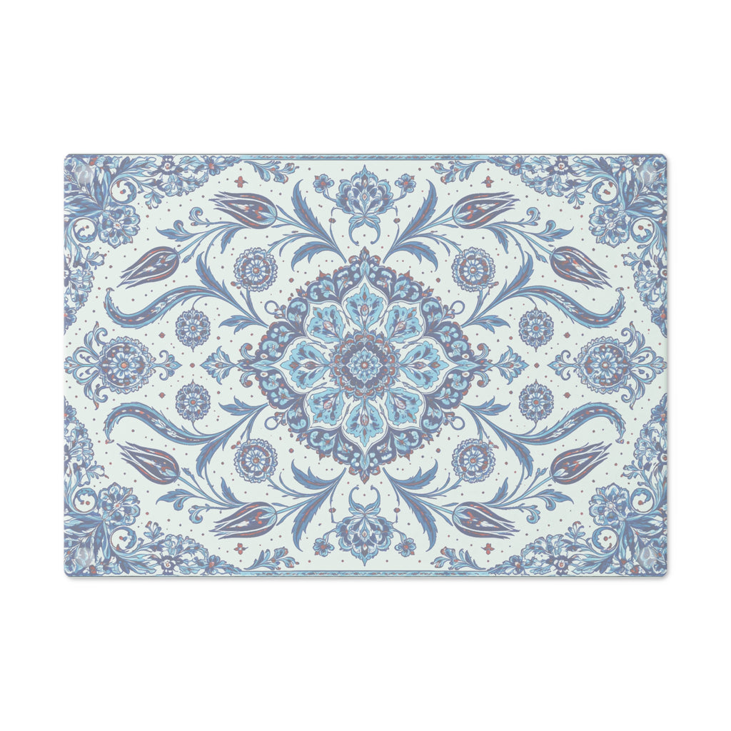 Ceramic Cutting Board – Blue Floral Mandala Kitchen Prep Board