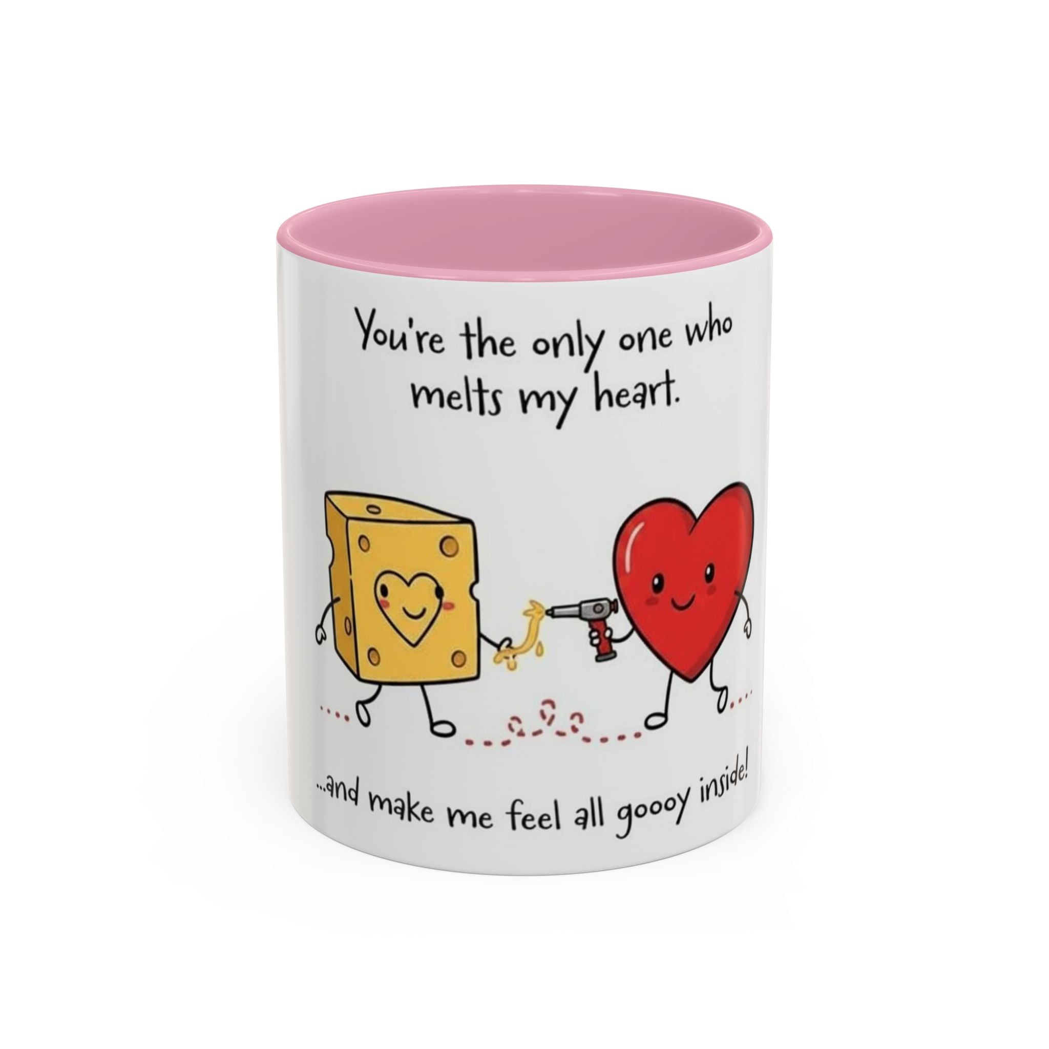 Romantic Coffee Mug — "You’re the only one who melts my heart" Cute Chees e & Heart Valentine Mug