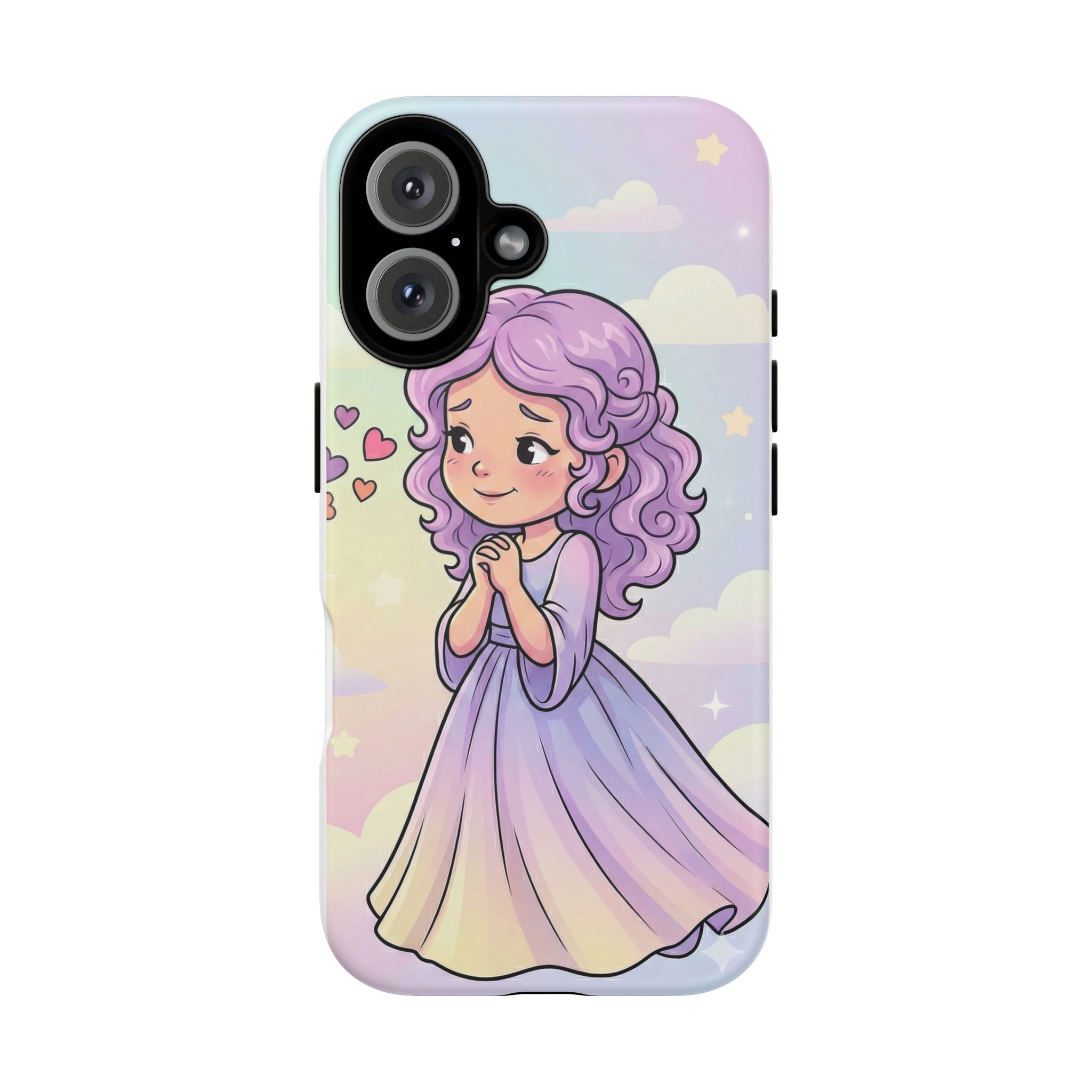 Pastel Princess Phone Case — Cute Purple-Haired Girl Hearts Protective Tough Case
